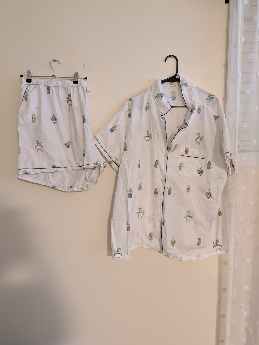 White PrintFresh Short-Sleeve Button Shirt with Green Plant Print
